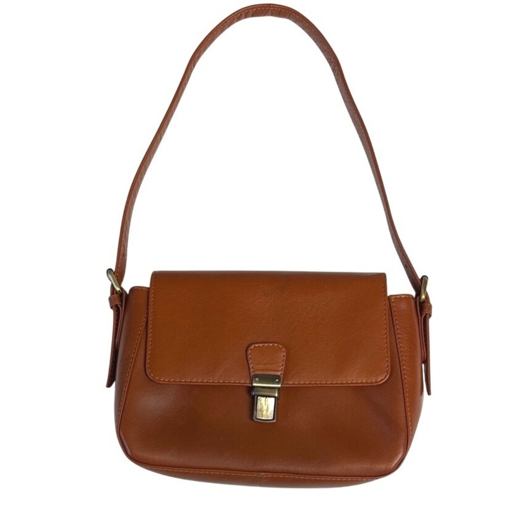NEW Brown Genuine Leather Shoulder Bag with Bronze Clasp